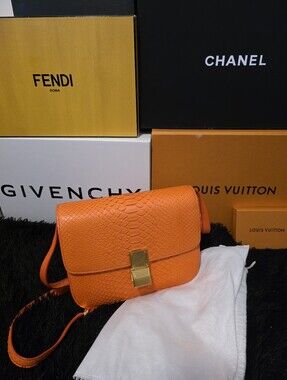 Celine Phyton Skin Box Crossbody Bag with Gold Accent